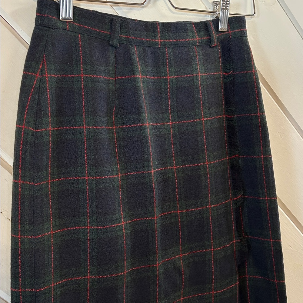 PROPORTION PETITE CONRAD C Vintage Wool Plaid Fringe Skirt